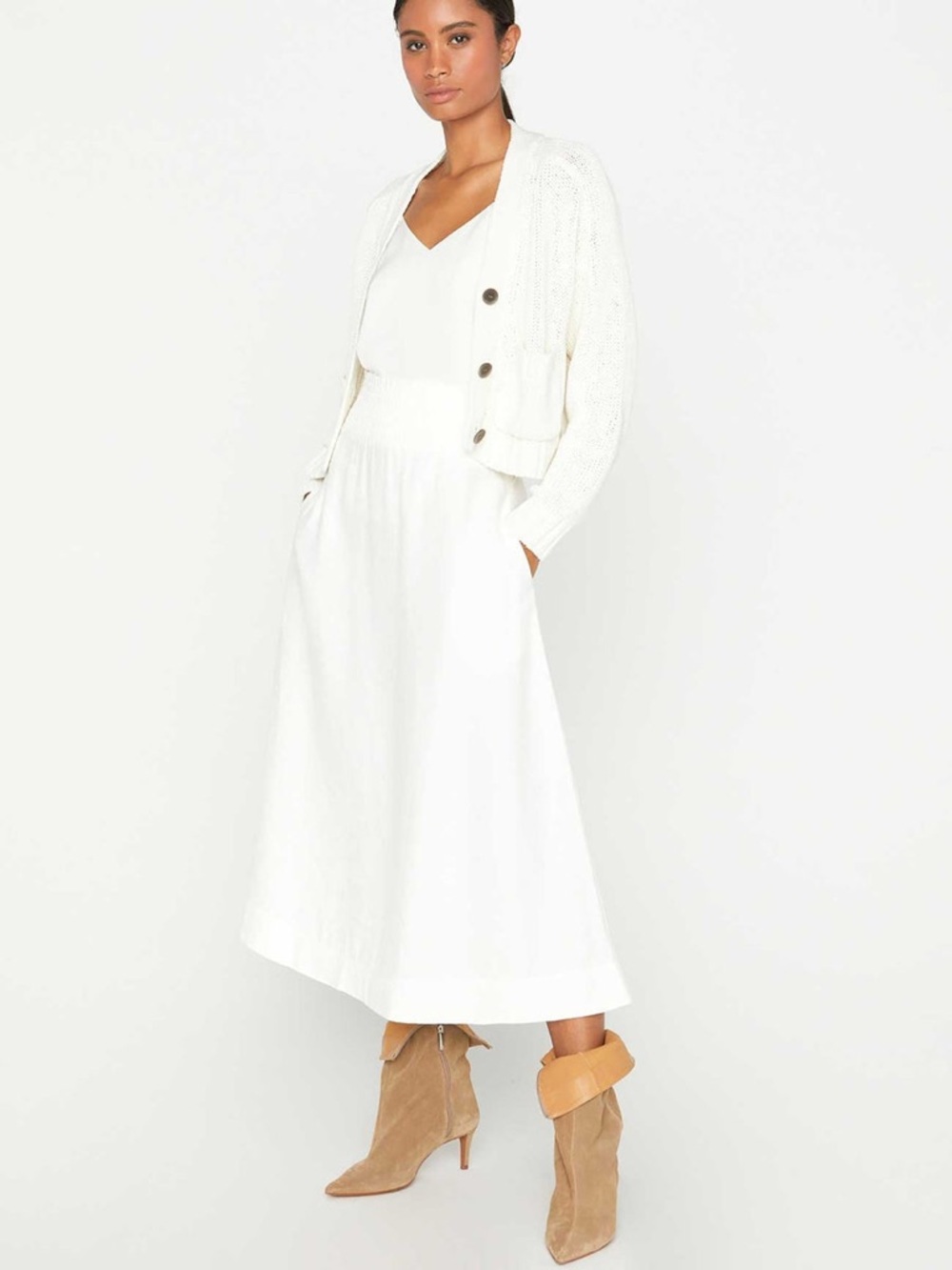 Brochu Walker Linen Blend Cropped Cardigan Salt White Size Large - Picture 9 of 9